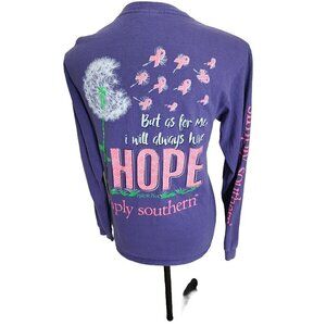 Simply Southern T-Shirt Breast Cancer Hope Long Sleeve Purple Womens Small